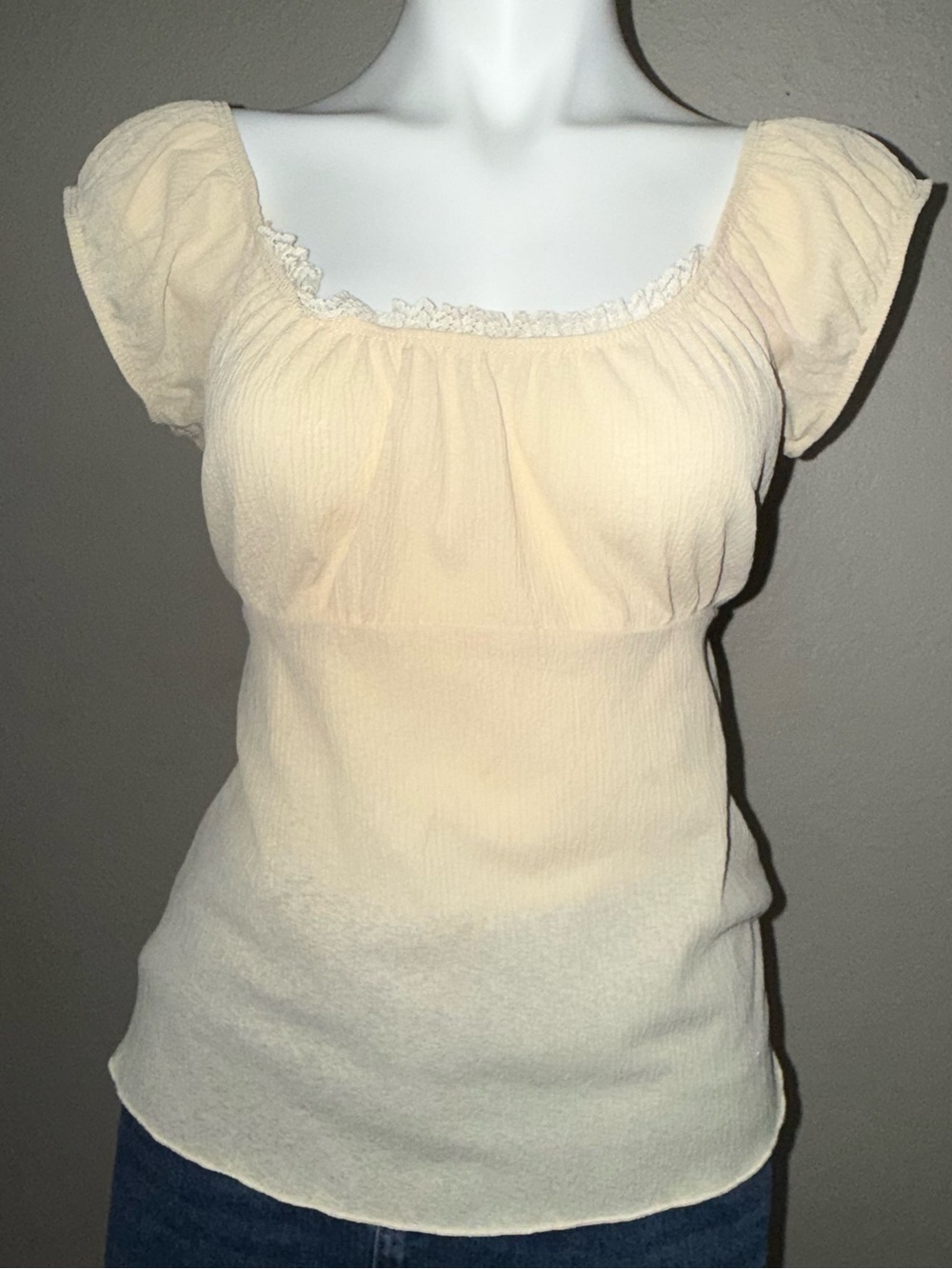 Self Esteem Cream Puff-Sleeve Square Neck Blouse